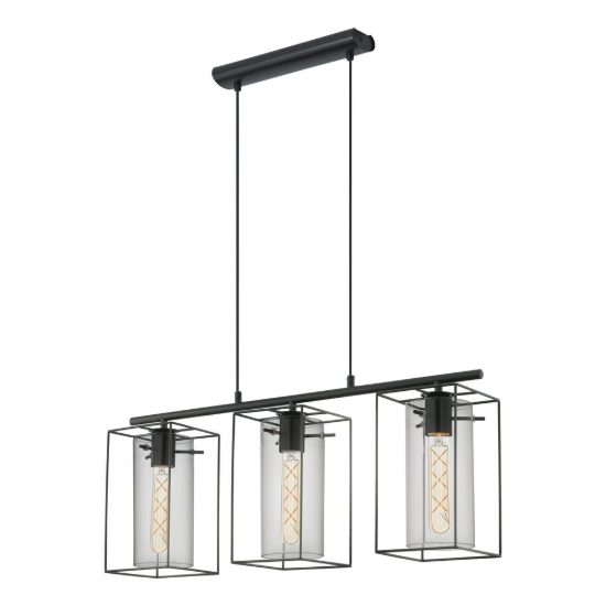 Eglo loncino lampadario a sospensione 3 luci 74,5cm per cucina industriale nero con vetri fumé