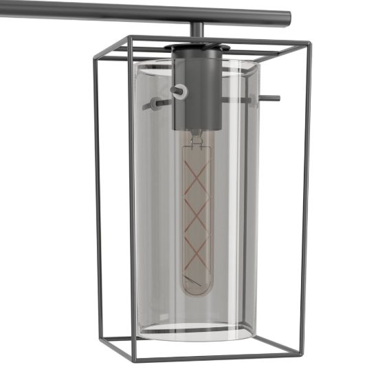 Eglo loncino lampadario a sospensione 3 luci 74,5cm per cucina industriale nero con vetri fumé