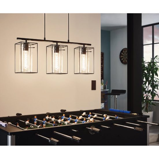 Eglo loncino lampadario a sospensione 3 luci 74,5cm per cucina industriale nero con vetri fumé