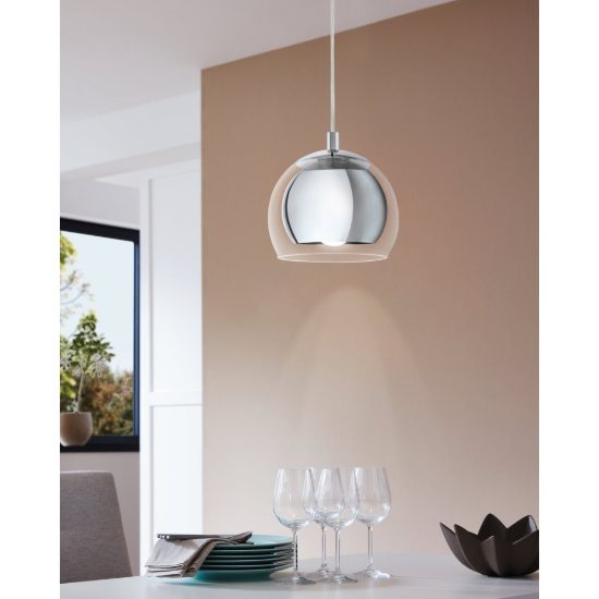 Eglo rocamar lampada a sospensione 19cm per camera da letto moderna cromata con vetro trasparente
