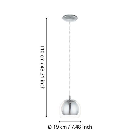 Eglo rocamar lampada a sospensione 19cm per camera da letto moderna cromata con vetro trasparente