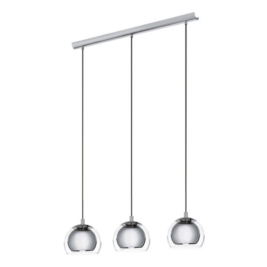 Eglo rocamar lampadario a sospensione 3 luci 78cm per cucina moderno cromato con vetri trasparenti