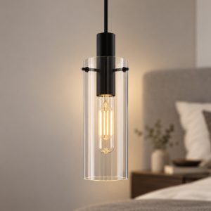 Eglo montefino lampada a sospensione 11cm per camera da letto moderna nera con vetro trasparente