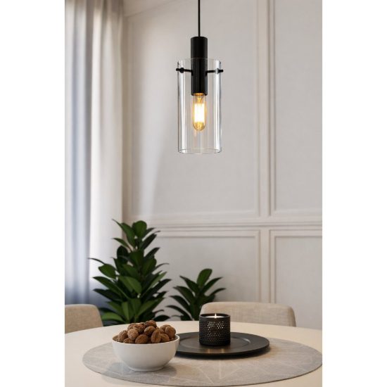 Eglo montefino lampada a sospensione 11cm per camera da letto moderna nera con vetro trasparente