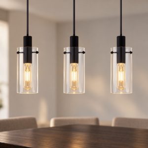 Eglo montefino lampadario 3 luci 73cm per cucina moderno nero con vetri trasparenti
