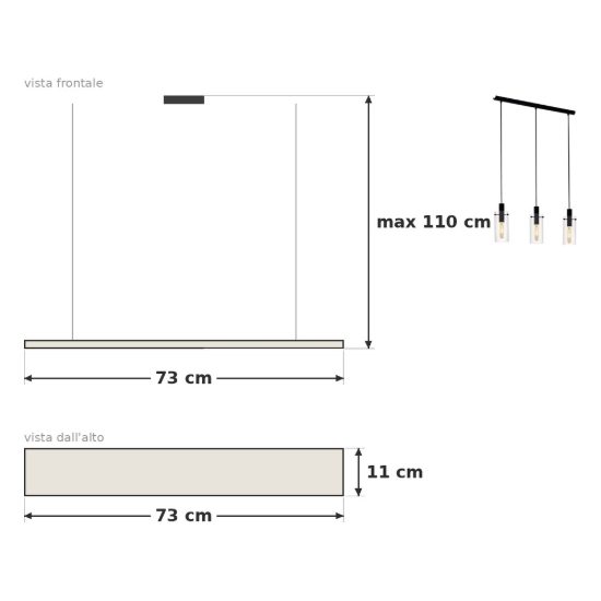 Eglo montefino lampadario 3 luci 73cm per cucina moderno nero con vetri trasparenti