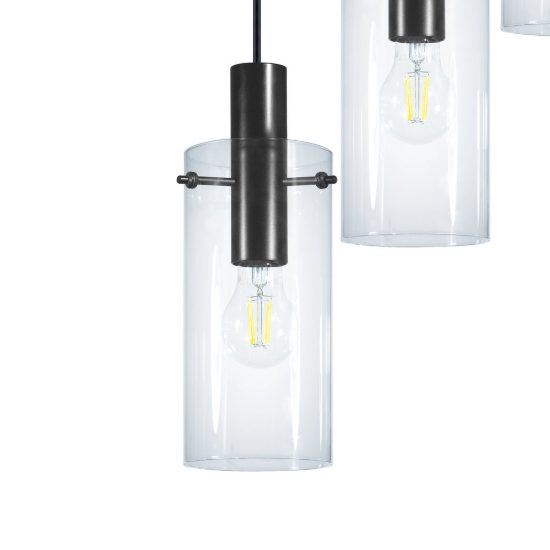 Eglo montefino lampadario 5 luci 35cm per sala da pranzo moderno nero con vetri trasparenti