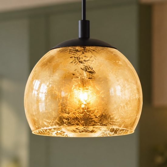 Eglo albaraccin lampada a sospensione 19cm per cucina moderna nera con vetro oro