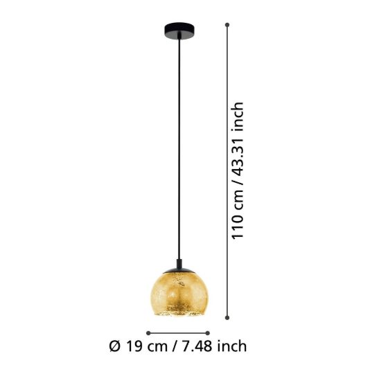 Eglo albaraccin lampada a sospensione 19cm per cucina moderna nera con vetro oro