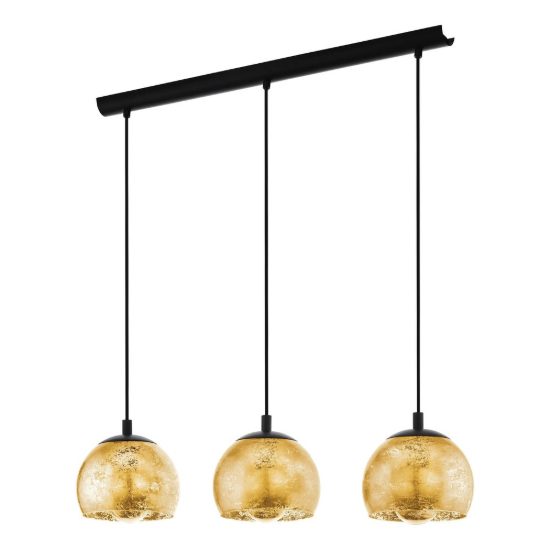 Eglo albaraccin lampadario a sospensione 3 luci 78cm per cucina moderno nero con vetri oro