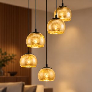 Eglo albaraccin lampadario a sospensione 5 luci 58,5cm per sala da pranzo moderno nero con vetri oro