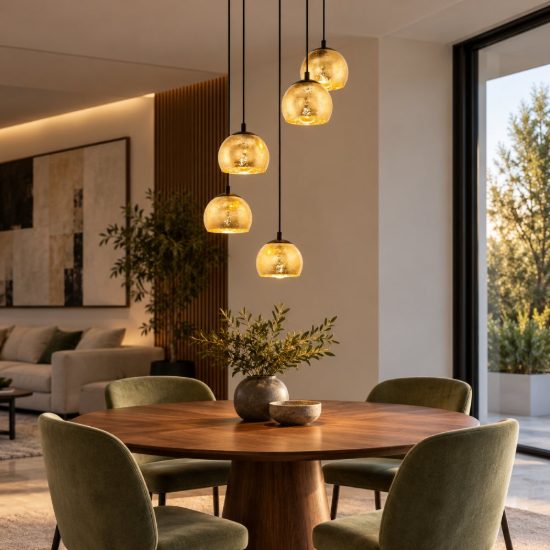 Eglo albaraccin lampadario a sospensione 5 luci 58,5cm per sala da pranzo moderno nero con vetri oro
