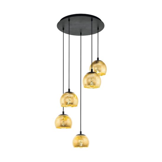 Eglo albaraccin lampadario a sospensione 5 luci 58,5cm per sala da pranzo moderno nero con vetri oro