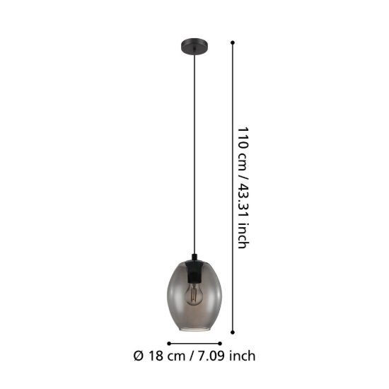 Eglo cadaques lampada a sospensione 18cm per camera da letto moderna nera