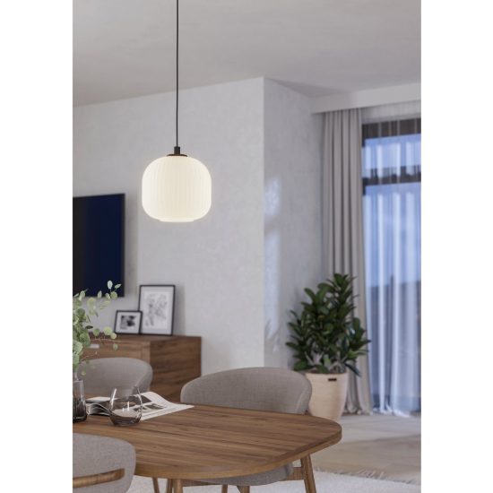 Eglo mantunalle lampada a sospensione 20cm per camera da letto moderna nera con vetro bianco