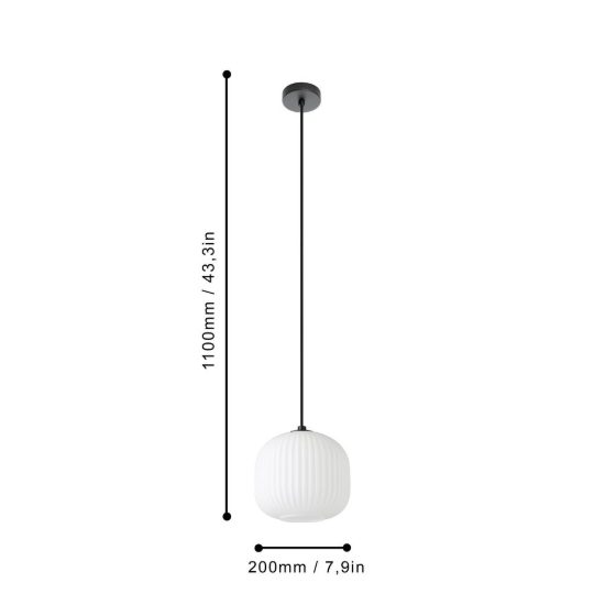 Eglo mantunalle lampada a sospensione 20cm per camera da letto moderna nera con vetro bianco
