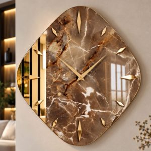 Orologio da parete moderno in resina design rombo dettagli oro specchiato 70x70cm
