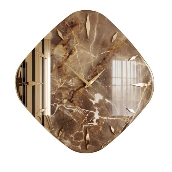 Orologio da parete moderno in resina design rombo dettagli oro specchiato 70x70cm