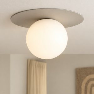 Plafoniera beige sfera di vetro bianca moderna