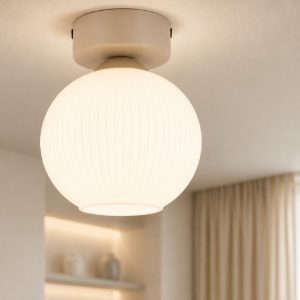Plafoniera lampada da soffitto in legno sfera di vetro bianco