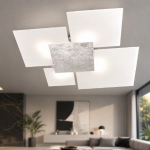 Toplight upgrade plafoniera vetro bianco foglia argento