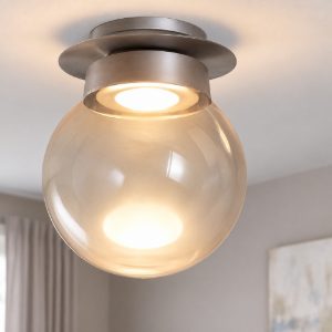 Piccola plafoniera moderna miloox jotto grigio sfera vetro trasparente