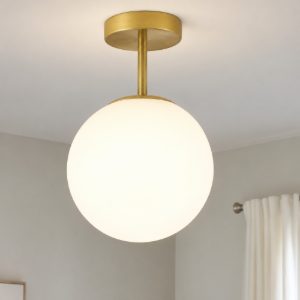 Jugen miloox plafoniera moderna oro ottone sfera vetro bianco