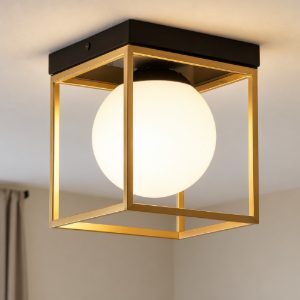 Lingotto pl1 ideal lux plafoniera moderna quadrata cubo nero e oro boccia vetro