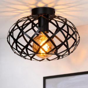 Plafoniera rotonda a cesto intrecciato moderna nero