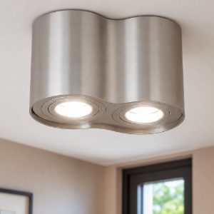 Plafoniera da soffitto con 2 faretti orientabili nickel