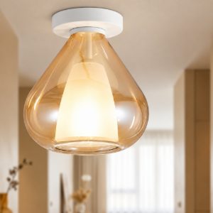 Plafoniera da soffitto lila fabas luce vetro ambra