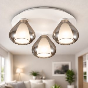 Plafoniera vetri fume moderna per soggiorno fabas luce lila