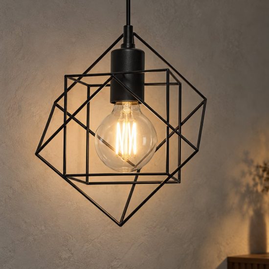 Eglo straiton lampada a sospensione 24cm per soggiorno industriale nera