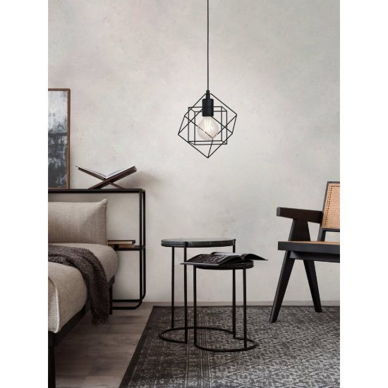 Eglo straiton lampada a sospensione 24cm per soggiorno industriale nera