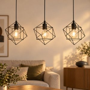Eglo straiton lampadario a sospensione 3 luci 90,5cm per cucina industriale nero