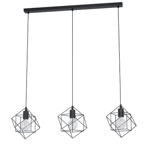 Eglo straiton lampadario a sospensione 3 luci 90,5cm per cucina industriale nero
