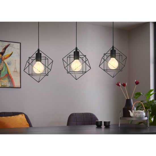 Eglo straiton lampadario a sospensione 3 luci 90,5cm per cucina industriale nero
