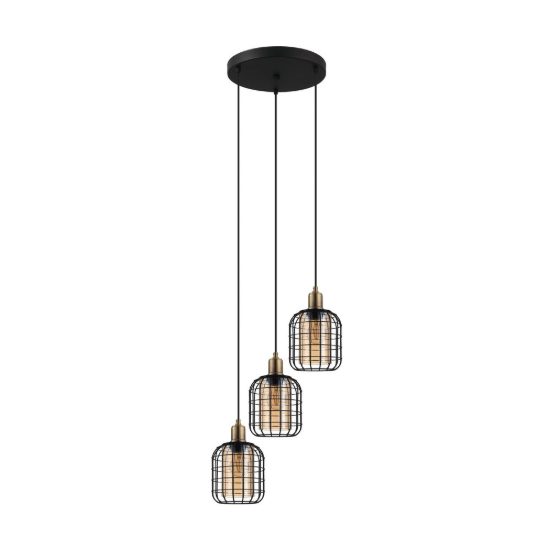Eglo chisle lampadario 3 luci 42,5cm per cucina industriale nero e bronzo con vetri ambra