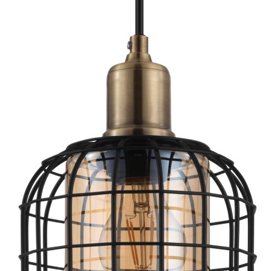 Eglo chisle lampadario 3 luci 42,5cm per cucina industriale nero e bronzo con vetri ambra