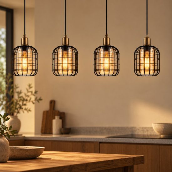 Eglo chisle lampadario 4 luci 130cm per sala da pranzo industriale nero e bronzo con vetri ambra