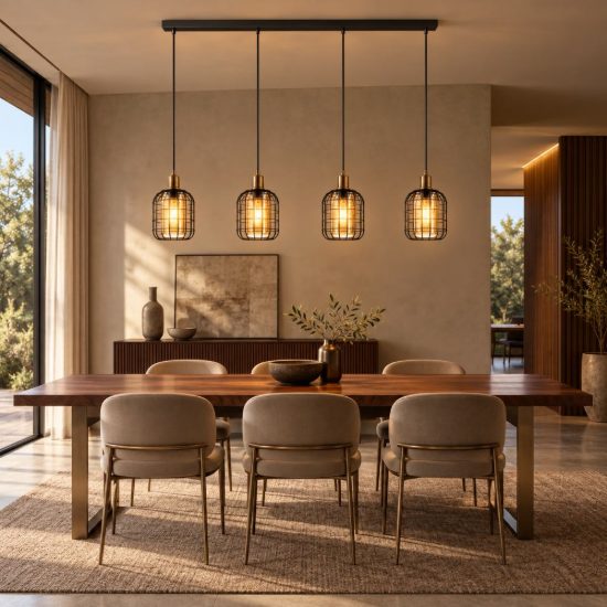 Eglo chisle lampadario 4 luci 130cm per sala da pranzo industriale nero e bronzo con vetri ambra