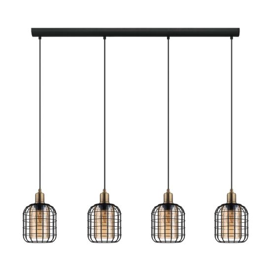Eglo chisle lampadario 4 luci 130cm per sala da pranzo industriale nero e bronzo con vetri ambra