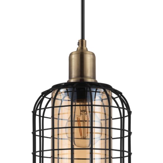 Eglo chisle lampadario 4 luci 130cm per sala da pranzo industriale nero e bronzo con vetri ambra