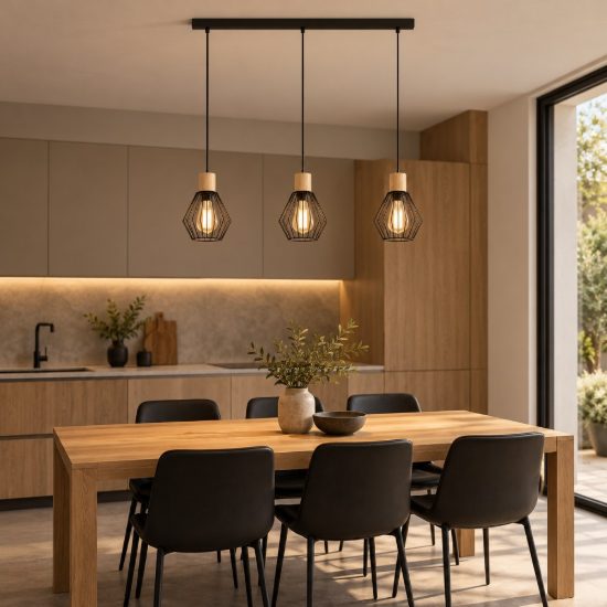 Eglo palmorla lampadario a sospensione 3 luci 76cm per cucina industriale nero e marrone