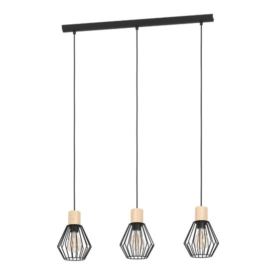 Eglo palmorla lampadario a sospensione 3 luci 76cm per cucina industriale nero e marrone