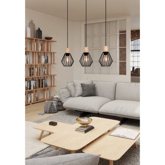 Eglo palmorla lampadario a sospensione 3 luci 76cm per cucina industriale nero e marrone
