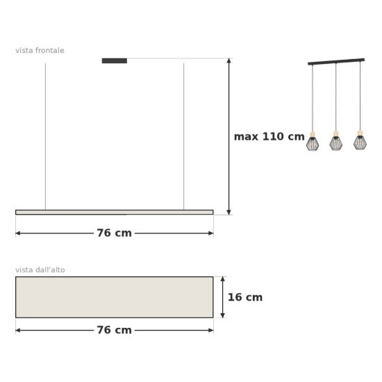 Eglo palmorla lampadario a sospensione 3 luci 76cm per cucina industriale nero e marrone