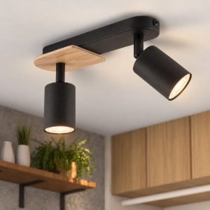 Plafoniera da cucina nera con dettagli in legno