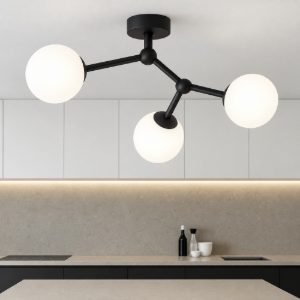 Plafoniera per cucina moderna nero 3 bocce bianche
