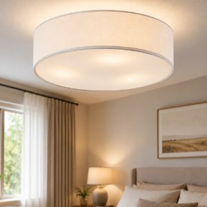 Plafoniera per camera da letto cilindro di tessuto bianco moderna